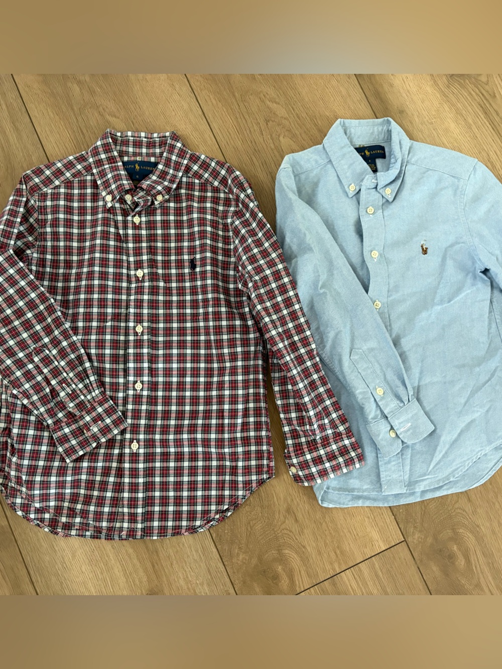 Ralph Lauren Red Plaid & Light Blue Button-Down Shirts - Kids Set